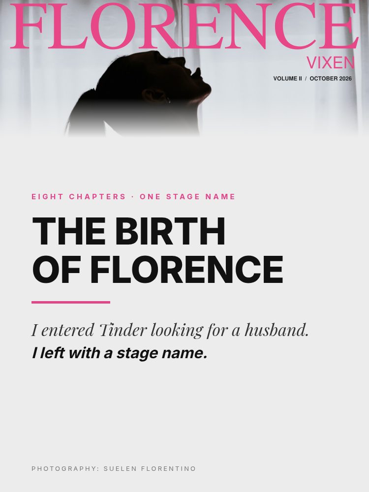 Cover card for Florence Vixen magazine, Volume II, October 2026: The Birth of Florence